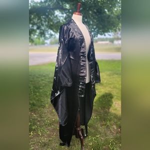 Black & silver embroidered kimono style robe